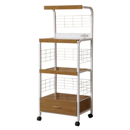 Home Source Gerard Beech And White Microwave Cart Kitchen Storage