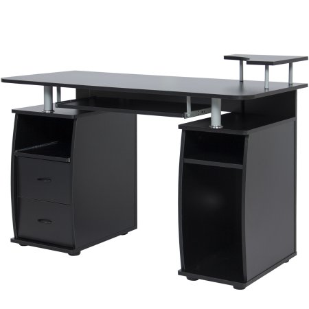 Computer Desk Work Station Laptop Table Home Office With Elevated Computer Desk Work Station Laptop Table Home Office With Elevated Monitor Stand 2 Slide Out Shelves Pull Drawers 1 Extra Open Shelf And Tower Storage
